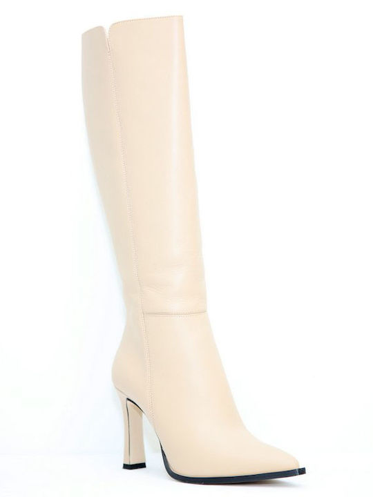 Fardoulis Leather High Heel Women's Boots Beige