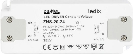 Zamel Τροφοδοτικό LED IP20 Ισχύος 20W με Τάση Εξόδου 24V