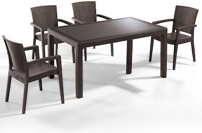 Σετ Τραπεζαρίας Εξωτερικού Χώρου Rattan 135x80x75 Καφέ 5τμχ