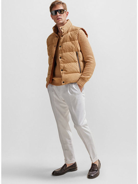 Boss Men's Down Reversible Vest Nubuck Leather Cotton L-mevest Beige