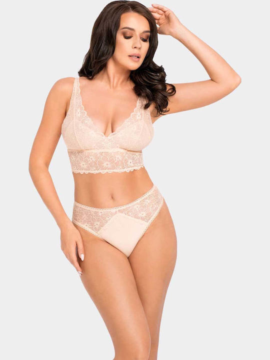 High-waisted Women's Slip with Lace Beige