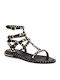 Combo' Leder Flache Sandalen für Damen Gladiator in Schwarz Farbe