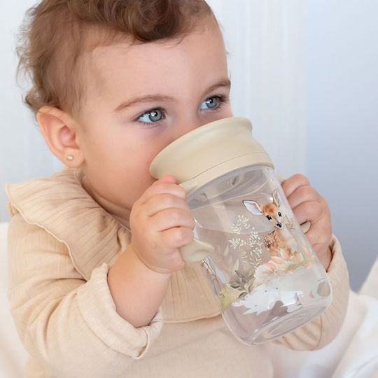 Kiokids Little Deer Образователно Биберон Пластмасов с Дръжки Бежов за 12м+ 330мл