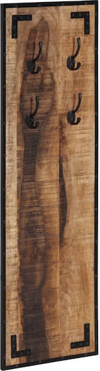 vidaXL Wooden Wall Hanger 4 Hooks Brown 35x8cm