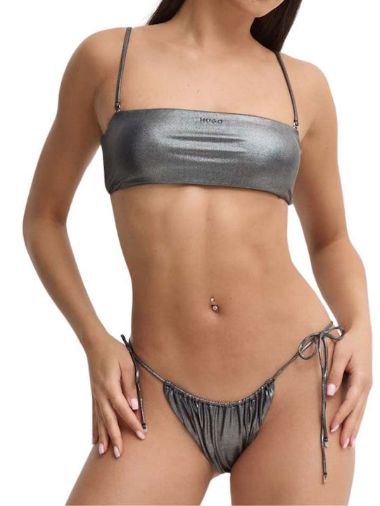 Hugo Boss Padded Strapless Bikini with Adjustable Straps Silver