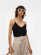 Joy Damen Bluse Ärmellos mit V-Ausschnitt Black