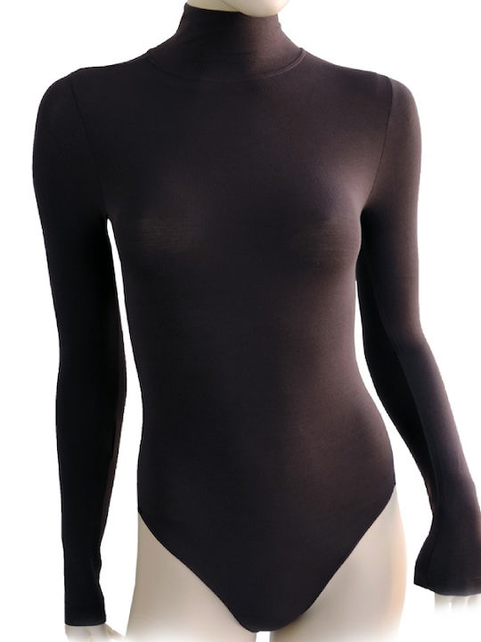 BS Collection Bodysuit pentru femei Pulover cu guler înalt Coffee