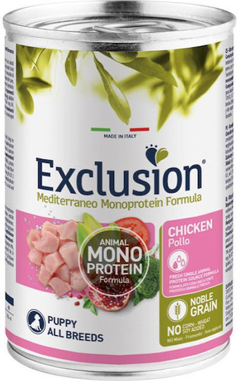 Exclusion Monoprotein Chicken Wet Food for Puppies in Cans with Chicken, Pomegranate and Rice 400gr