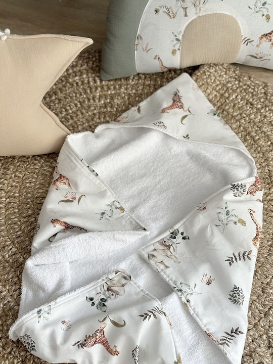 Velvet White Baby Bath Towel Hooded 70x70cm