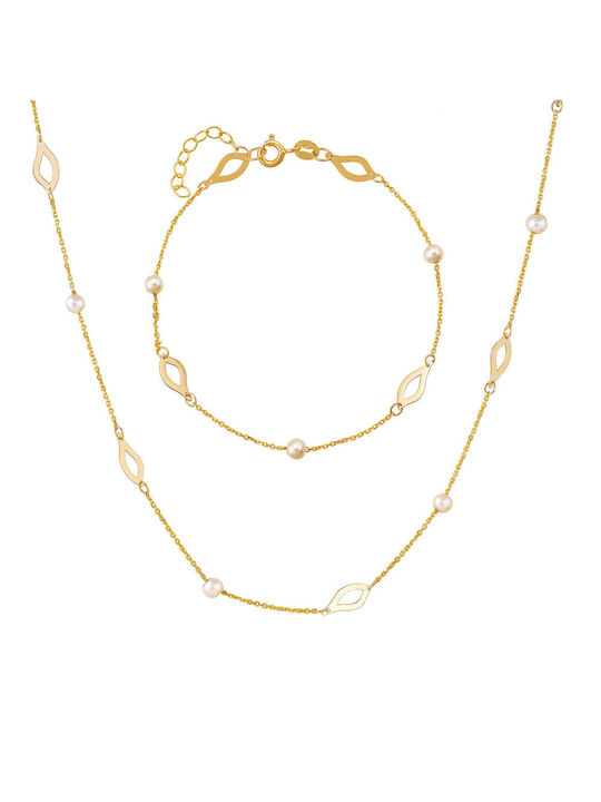 Gold Set Necklace & Bracelet with Stones 14K