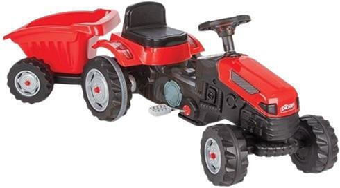 Tractor pentru copii De la picior la podea cu caruta si pedala Roșu