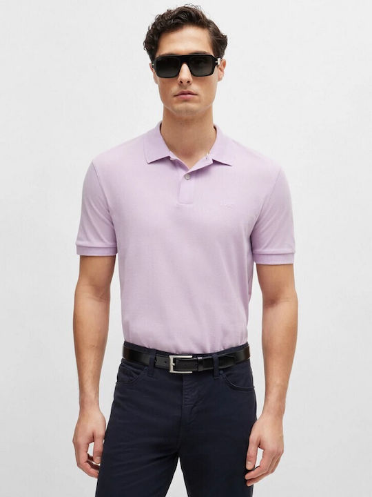 Hugo Boss Bluza pentru bărbați cu mâneci scurte Polo Open Lila