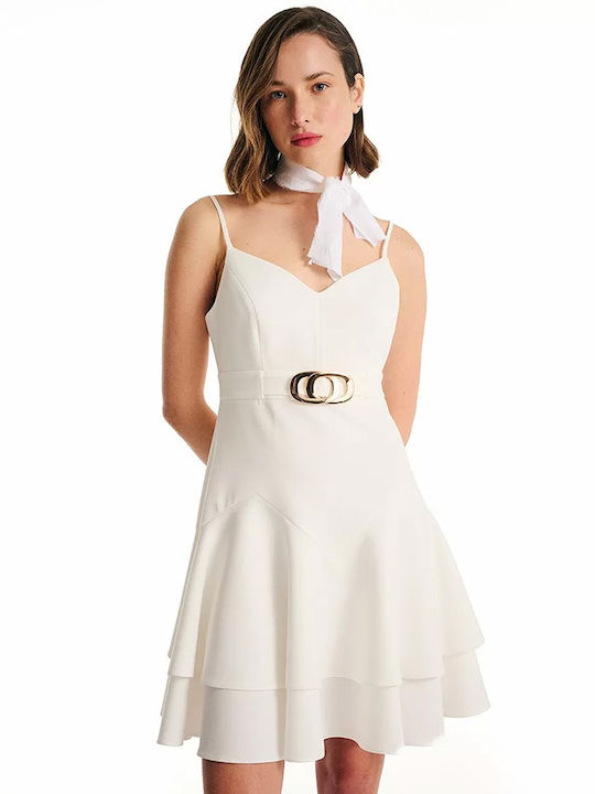 Forel Mini Dress with Ruffle White