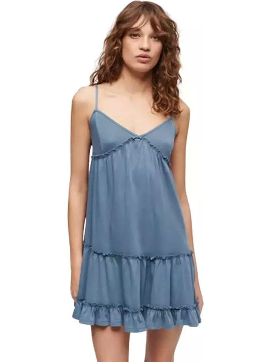 D3 Ovin Jersey Καλοκαιρινό Mini Φόρεμα με Βολάν Navy Μπλε