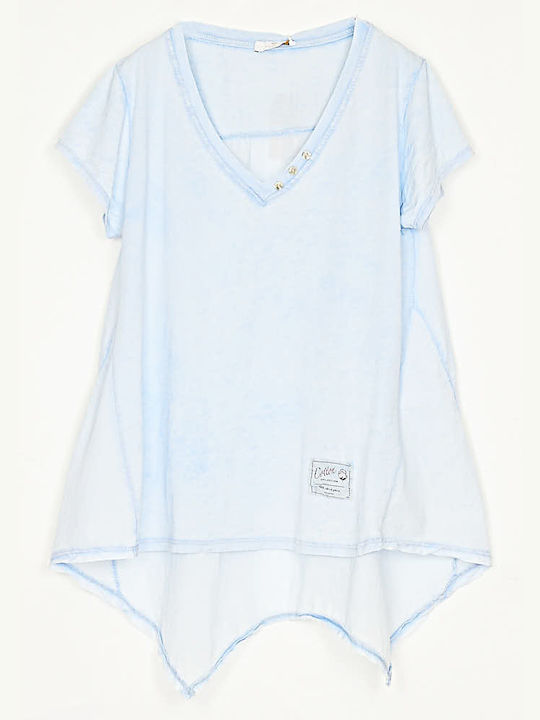 Cuca Γυναικεία Μπλούζα Βαμβακερή με V Λαιμόκοψη Γαλάζιο
