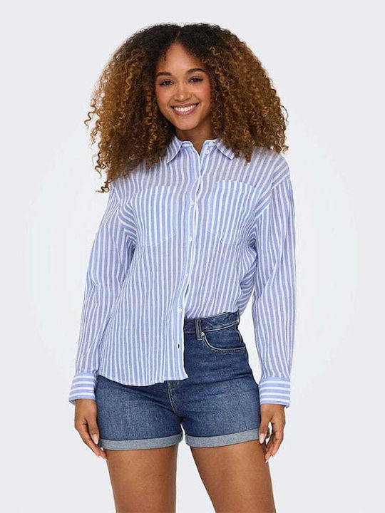Only Women's Striped Long Sleeve Shirt Blue