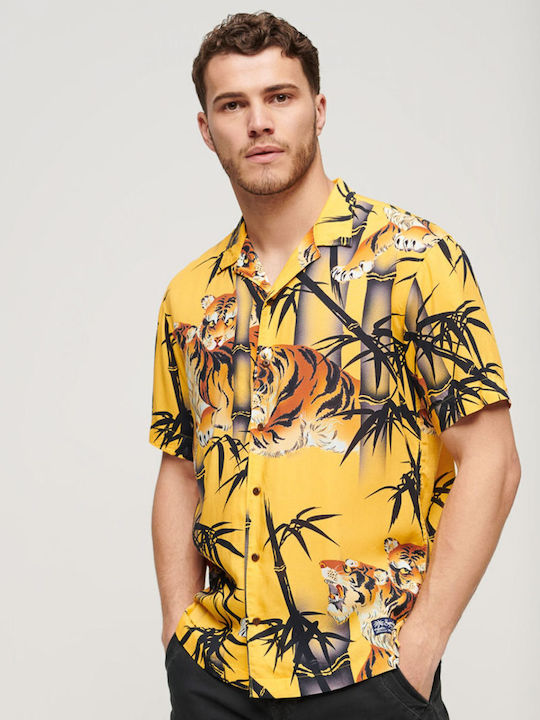 Superdry Print Men's Shirt Short Sleeve YELLOW