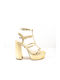 Sante Platform Leather Women's Sandals Gold with Thin High Heel