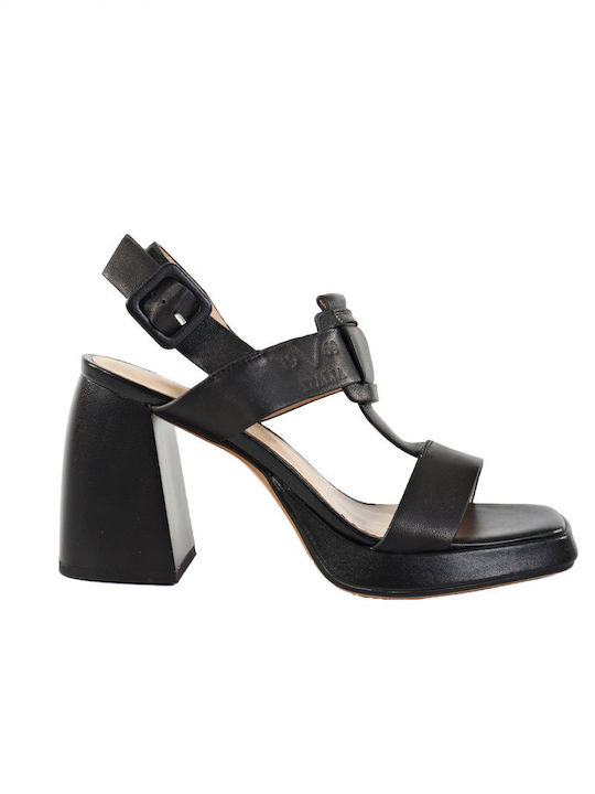 19V69 Leder Damen Sandalen mit hohem Absatz in Schwarz Farbe