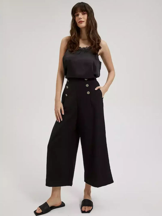 Make your image Women's High-waisted Fabric Capri Trousers with Elastic Black