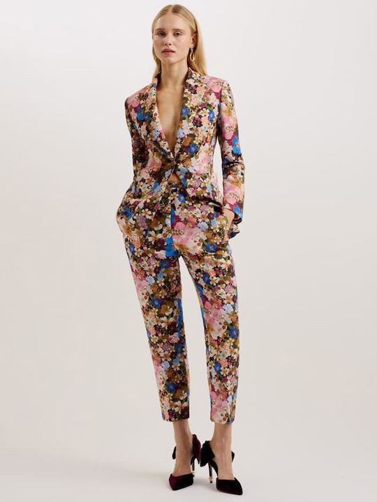 Women's High-waisted Fabric Trousers Regular Fit Floral