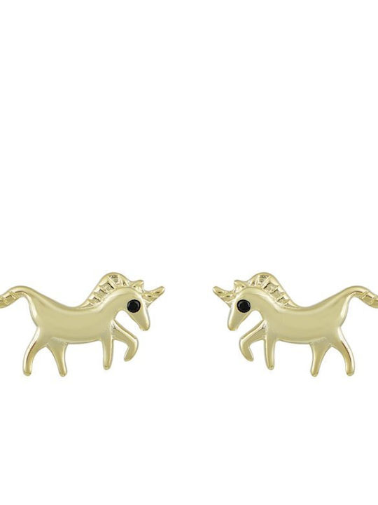 Papoulidis Jewellery Επιχρυσωμένα Παιδικά Σκουλαρίκια Καρφωτά Μονόκεροι από Ασήμι