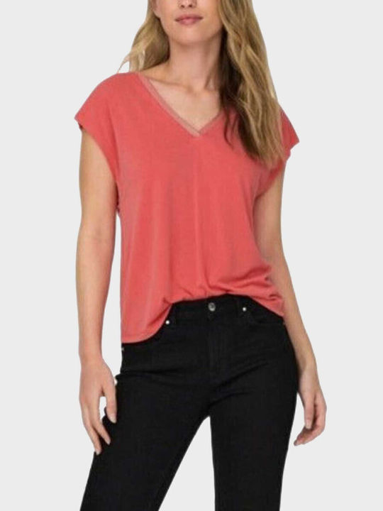 Only Damen T-shirt mit V-Ausschnitt Coralli