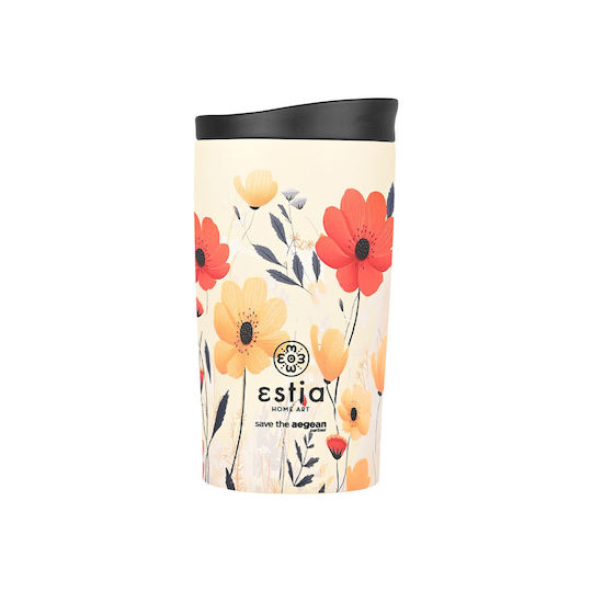 Estia Travel Mug Save The Aegean Reciclabil Pahar Termos Oțel inoxidabil Fără BPA 350ml Summer reverie cu Pai
