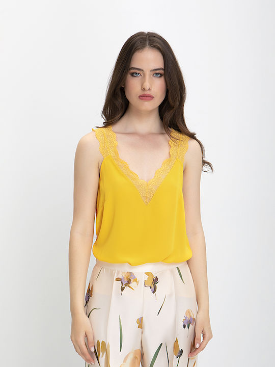 Style Women's Lingerie Top with Lace Yellow