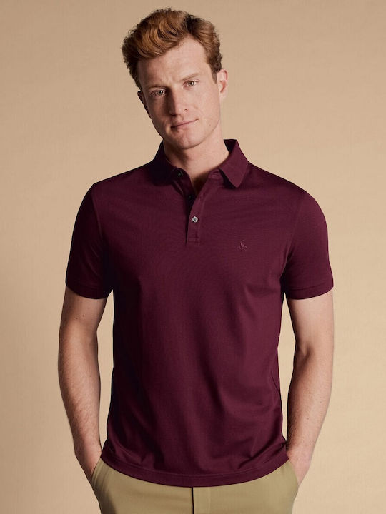 Charles Tyrwhitt Bluza Bărbătească cu Mânecă Scurtă Polo BORDO