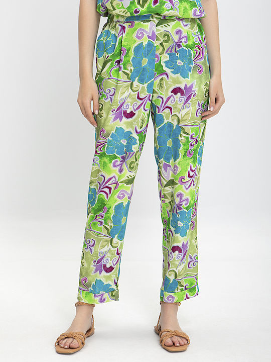 Laura Donini Women's Fabric Trousers with Elastic Floral