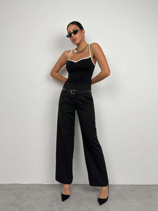Black Fashion pentru Femei Bluză cu Bretele Neagră