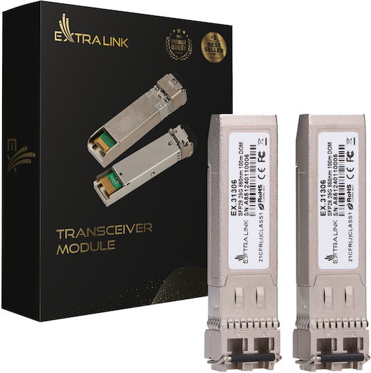 Extralink Sfp+ 10g 2-pack Sfp+ Module 10gbps Lc Upc 1310nm 10km Single Mode Dom Dedicated To Hp Aruba