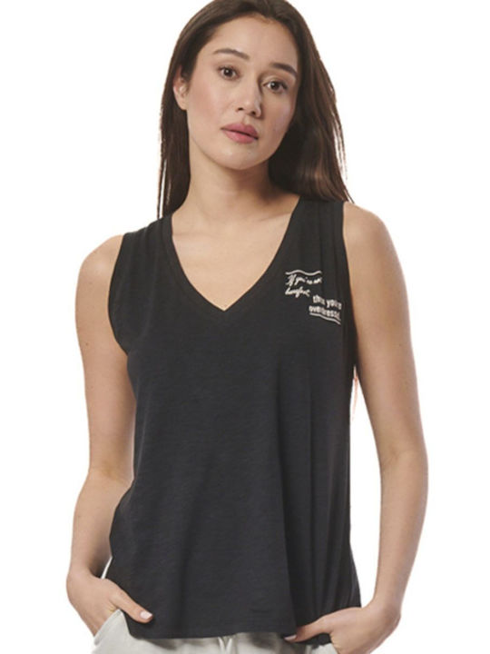 Body Action Women's Athletic Blouse Sleeveless with V Neckline Black