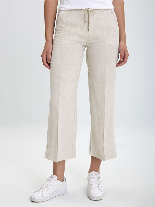 Ariela Montero Women's Linen Trousers with Elastic Beige