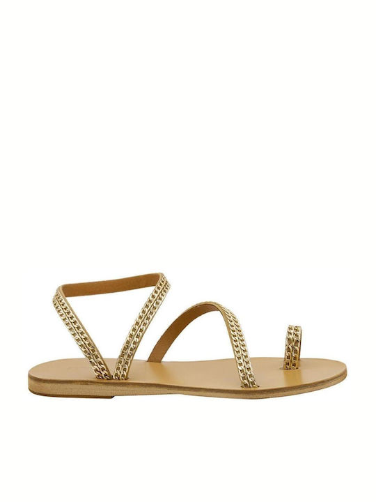 Sofia Manta Leather Women's Sandals with Ankle Strap Gold