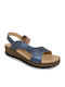 Leather Women's Flat Sandals Anatomic in Blue Color