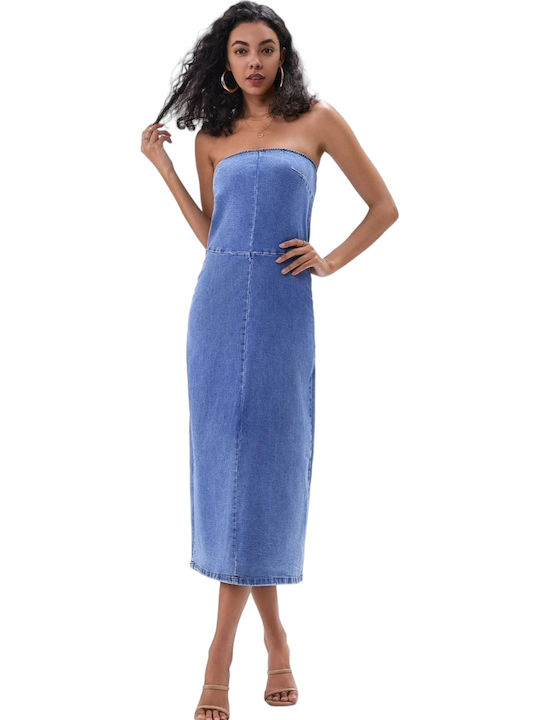 Γυναικείο Strapless Τζιν Φόρεμα Γαλαζιο Γυναικείο Strapless Τζιν Φόρεμα Γαλαζιο