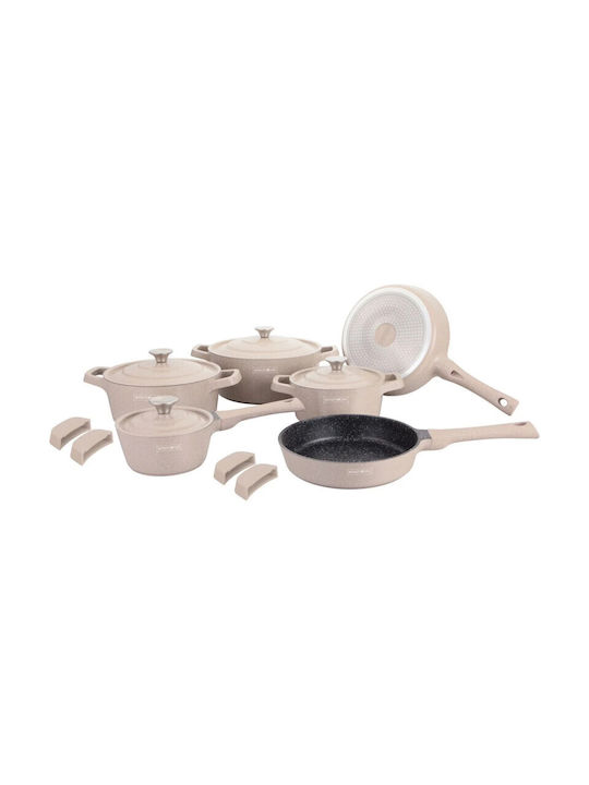 Royalty Line Set de vase de gătit din aluminiu turnat Beige cu strat de piatră RL-OS1014 14buc