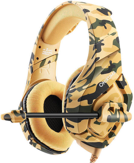 Onikuma Onikuma K1-B Camouflage Over Ear Gaming Headset με σύνδεση 3.5mm Κίτρινο