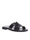 Leather Women's Flat Sandals in Black Color