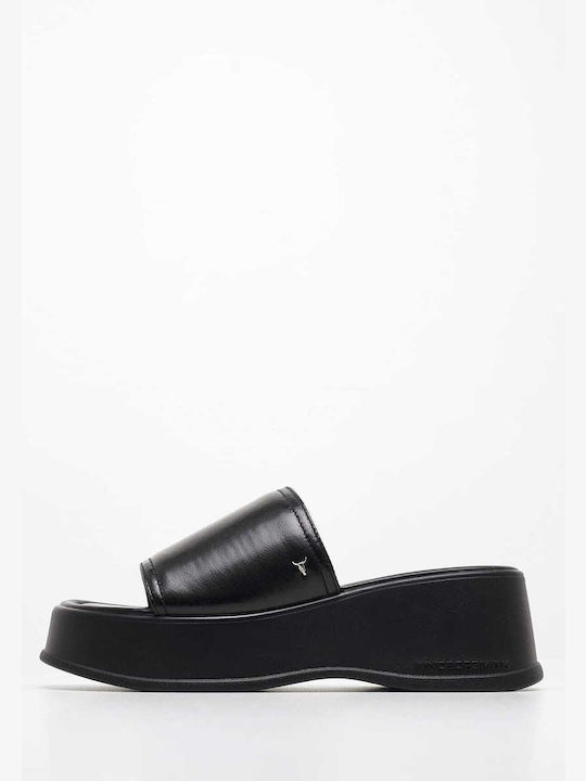 Windsor Smith Leder Damen Flache Sandalen Flatforms in Schwarz Farbe