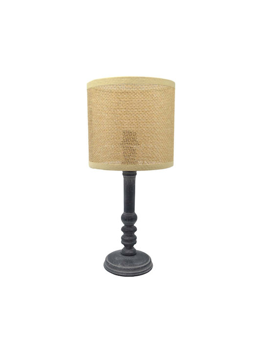 Ankor Holz Tischlampe für Fassung E14 mit Gray Schirm und Basis
