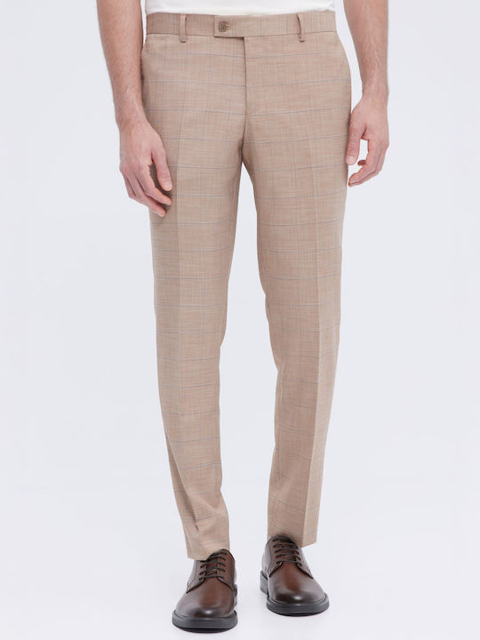 Classic Brown Plaid Trousers Narrow Line Aristoteli Bitsiani