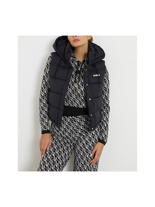 Guess Women's Short Puffer Jacket for Winter with Hood BLACK