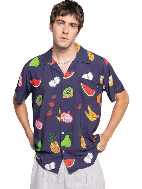 Short-sleeved Shirt in Wide Line Purple