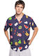 Short-sleeved Shirt in Wide Line Purple