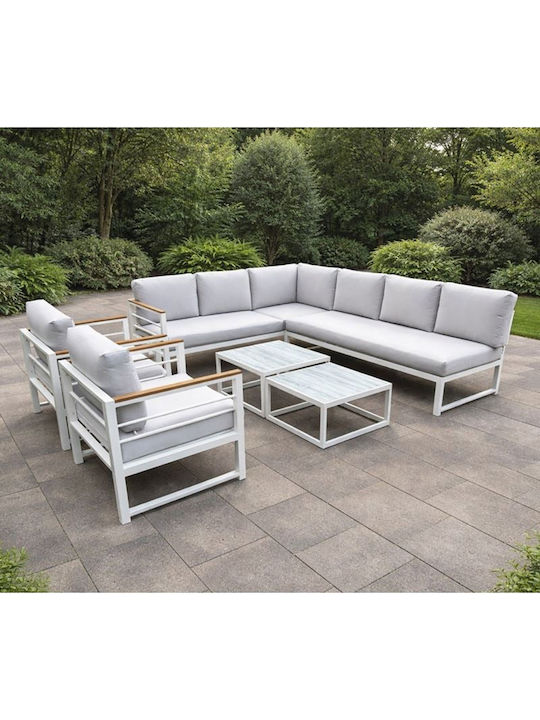 Woodwell Garten- und Outdoor-Möbelsets Wohnzimmer Typsatz 6 Stück Weiß mit Kissen E6870,2