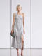 Maxi Abendkleid mit Schlitz Silber