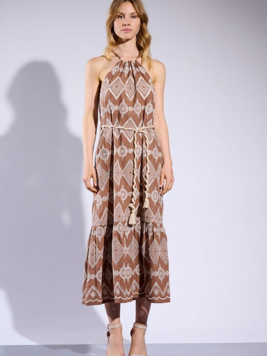 Matis Fashion Maxi Kleid mit Rüschen Braun